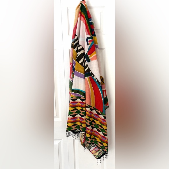 Farm Rio FARM Rio Beach Vibrant Multi Banana Sarong Wrap Scarf Beaded Fringe - Picture 6 of 15